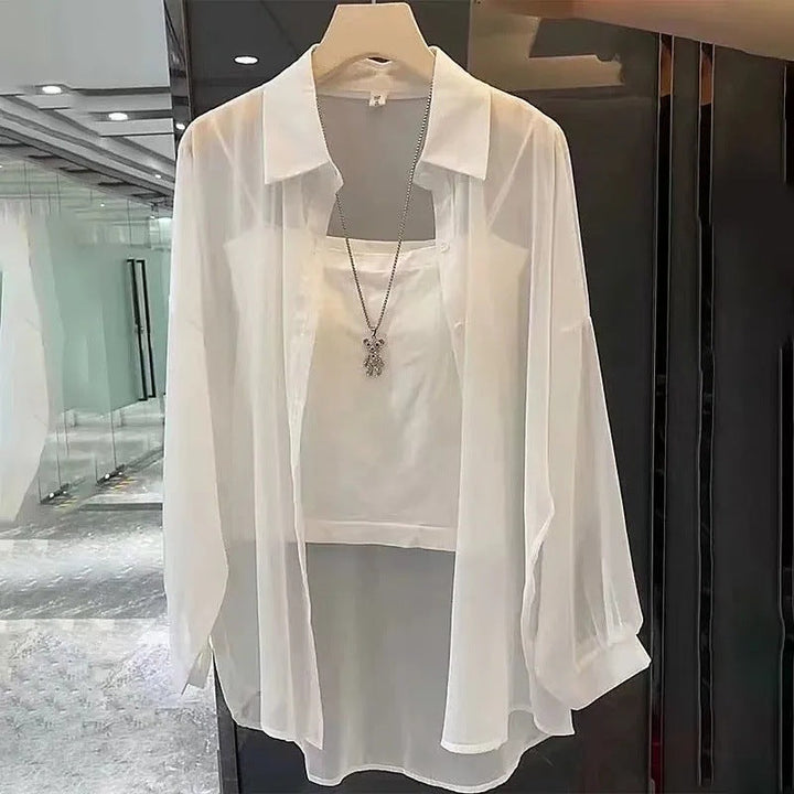 Women's Sheer Button-Down Layered Tunic
