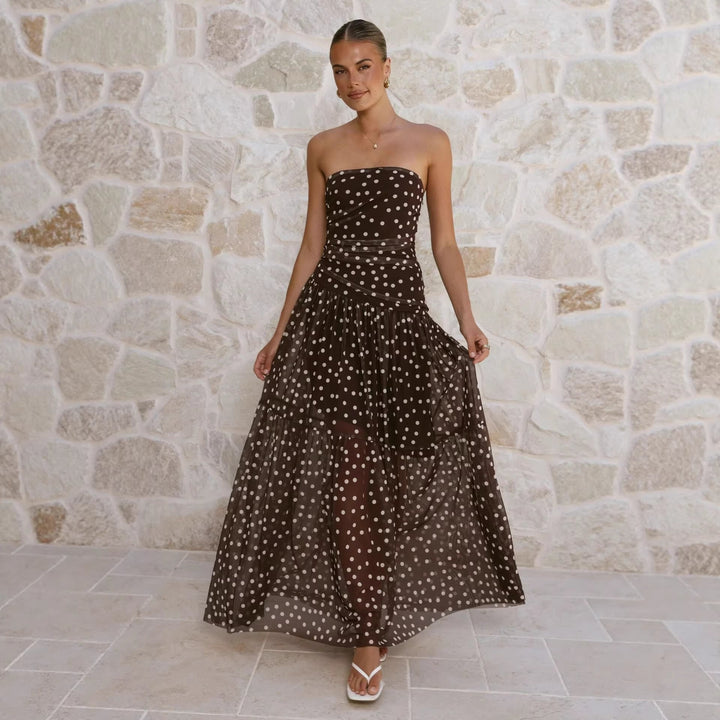 Women's Off-Shoulder Polka Dot Maxi Dress