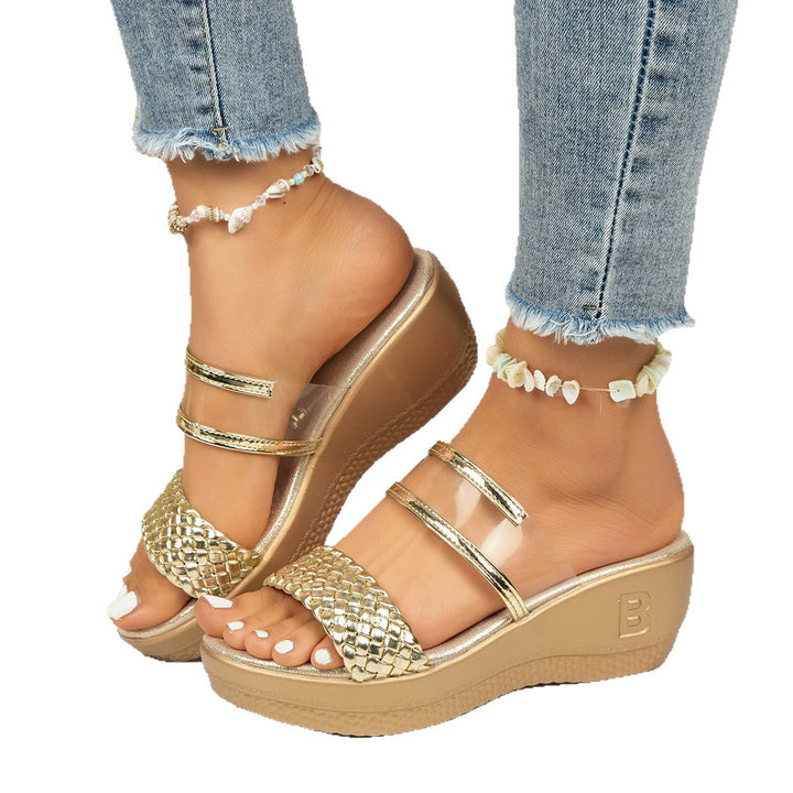 Ladies Comfortable Mules with Decorative Braided Structure and Elegant Silver Accent EB