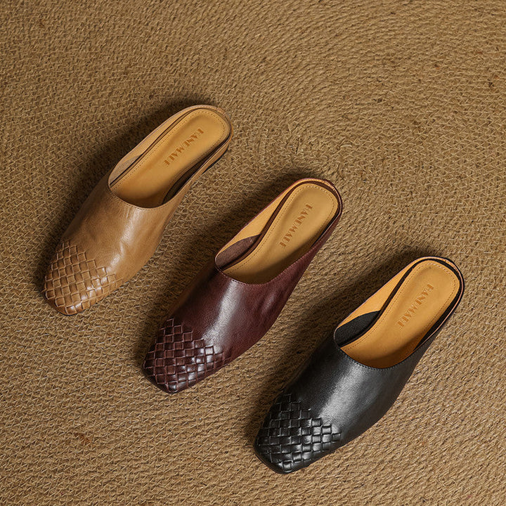 Ladies Leather Mules with Braided Front