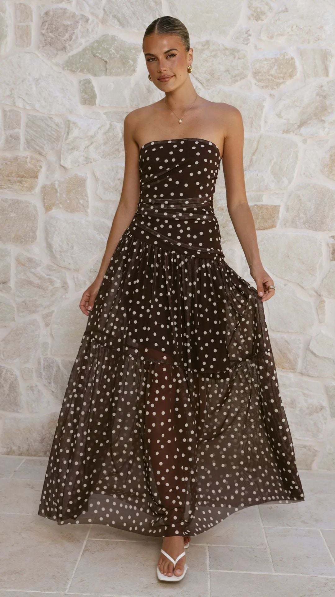 Women's Off-Shoulder Polka Dot Maxi Dress