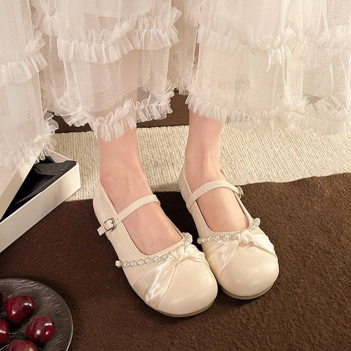 Ladies' Ballerinas with Pearl Accent and Adjustable Strap EB