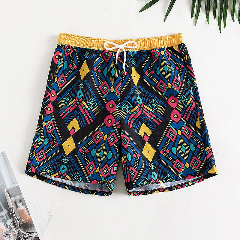 Women's Swim Shorts with Elastic Waistband and Colorful Geometric Patterns EB