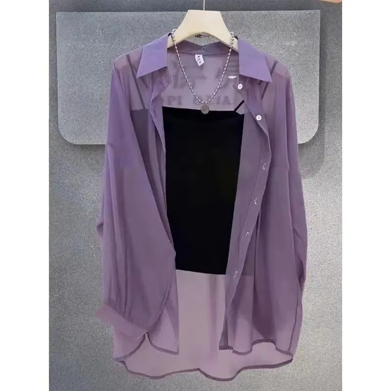 Women's Sheer Button-Down Layered Tunic