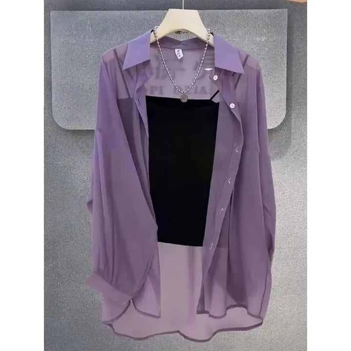 Women's Sheer Button-Down Layered Tunic