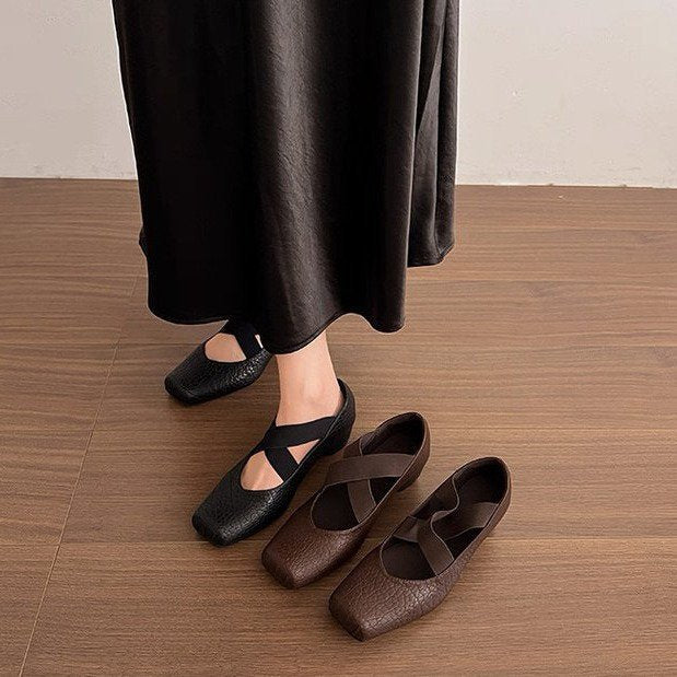 Women's Ballerina Pumps with Elegant Strap and Comfortable Heel EB