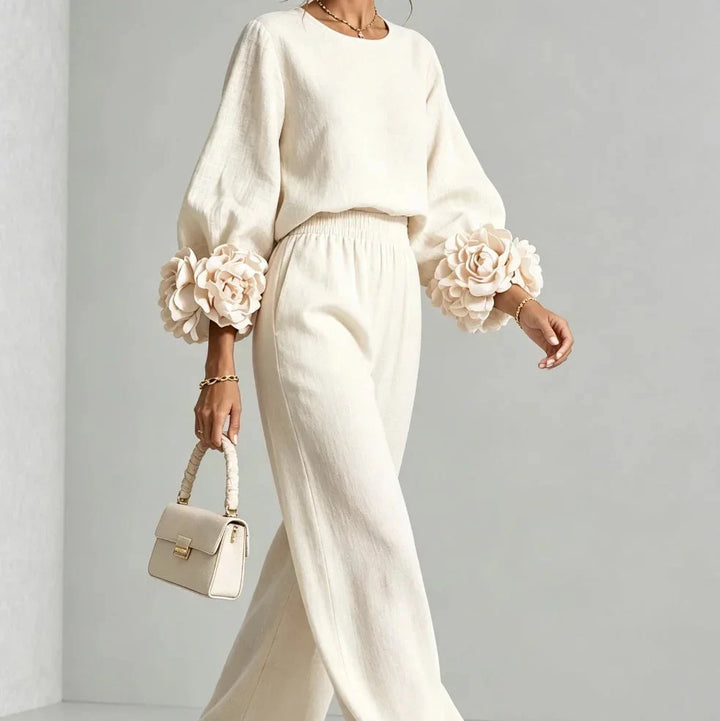 Cufflora Floral Cuff Wide-Leg Two-Piece Set - Elena Harper