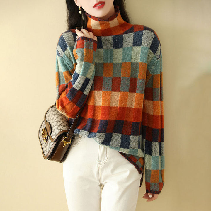 Colorful Checkered Knit Pullover