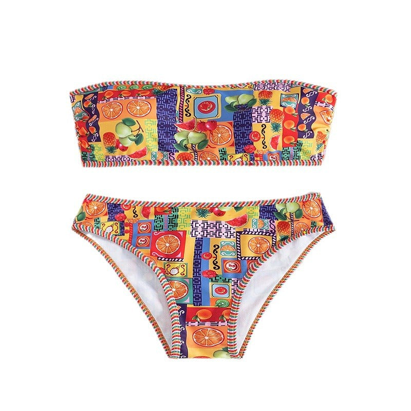 Women's Bandeau Bikini with Colorful Fruit Pattern EB