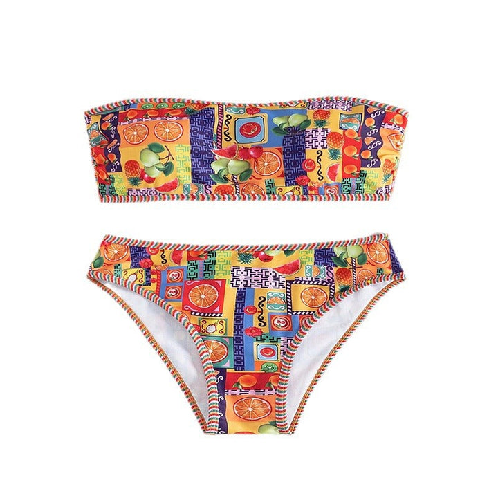Women's Bandeau Bikini with Colorful Fruit Pattern EB