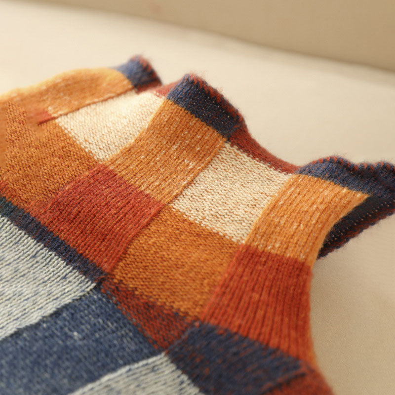 Colorful Checkered Knit Pullover