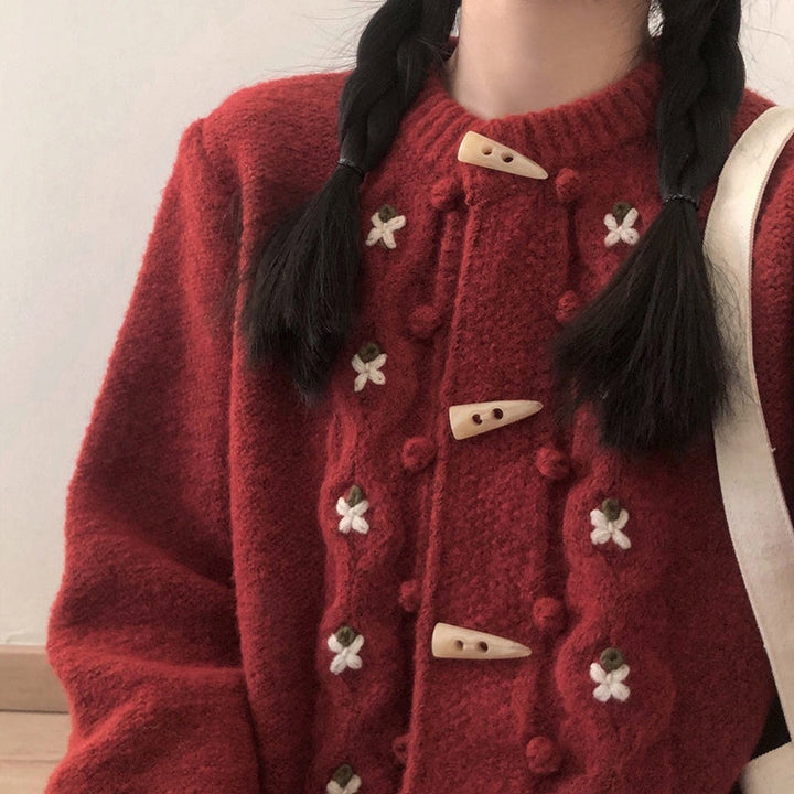 Casual Knitted Flower Cardigan