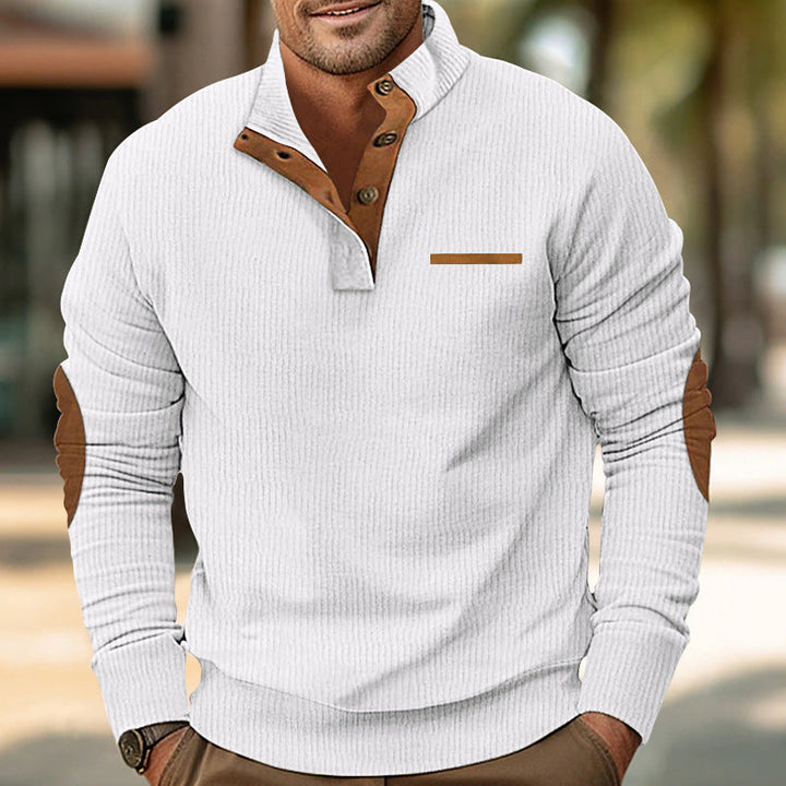 Bellonaro Corduroy Sweatshirt with Quarter Button Stand Collar for Men - Elena Harper