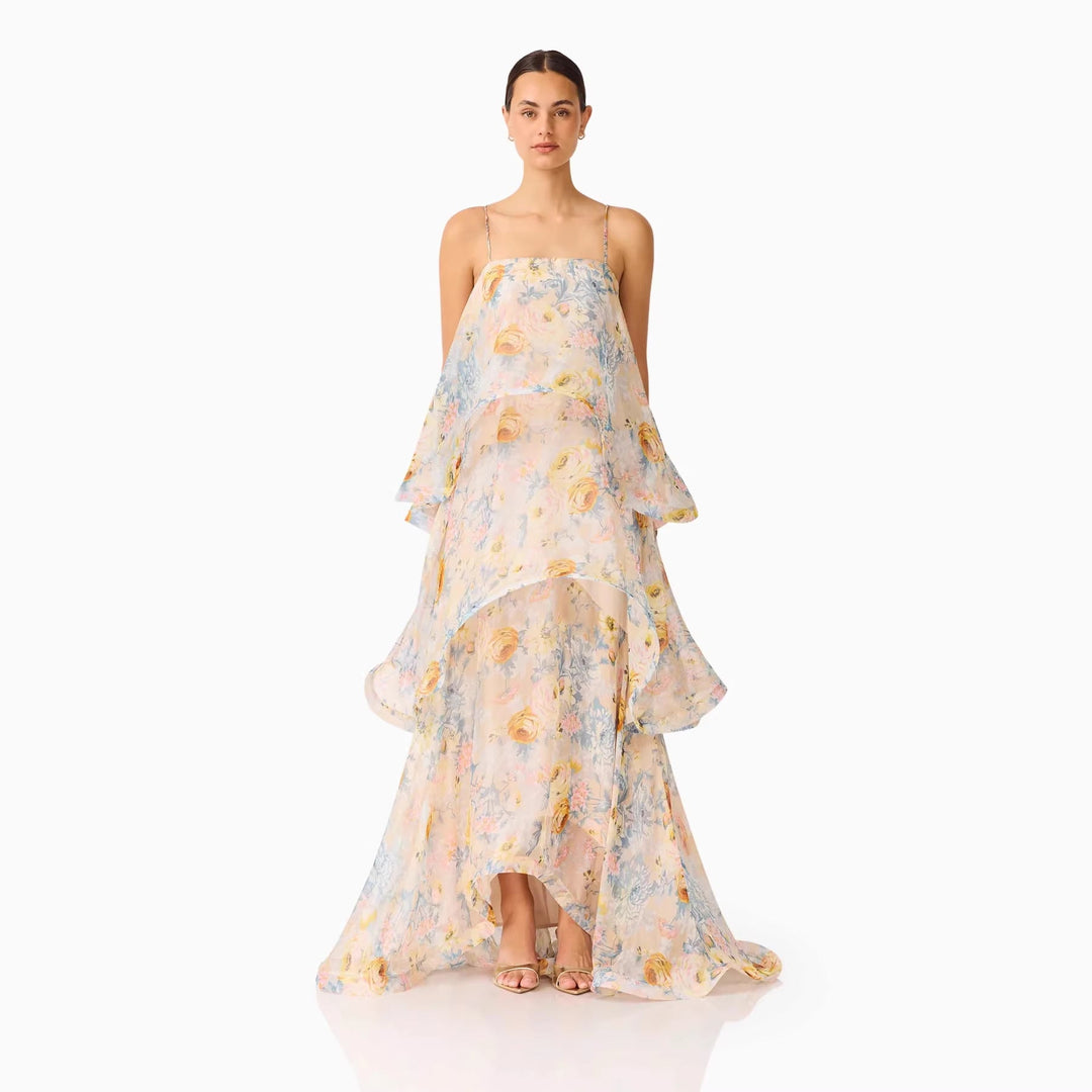 Women's Elegant Ruffle Detail Maxi Dress