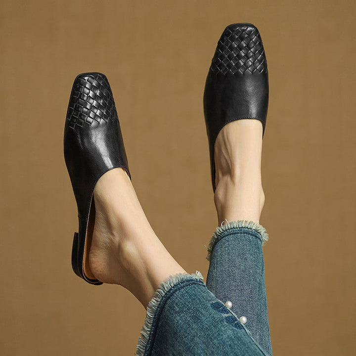 Ladies Leather Mules with Braided Front
