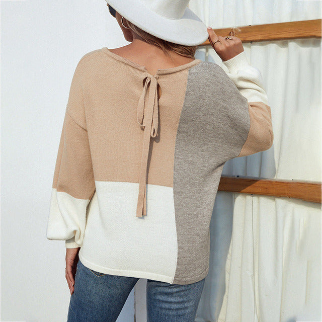Contrast Color Lantern Sleeve Top