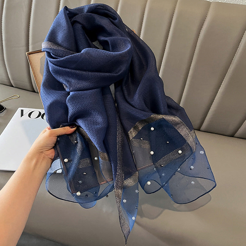 Elegant Scarf Decorated with Pearls