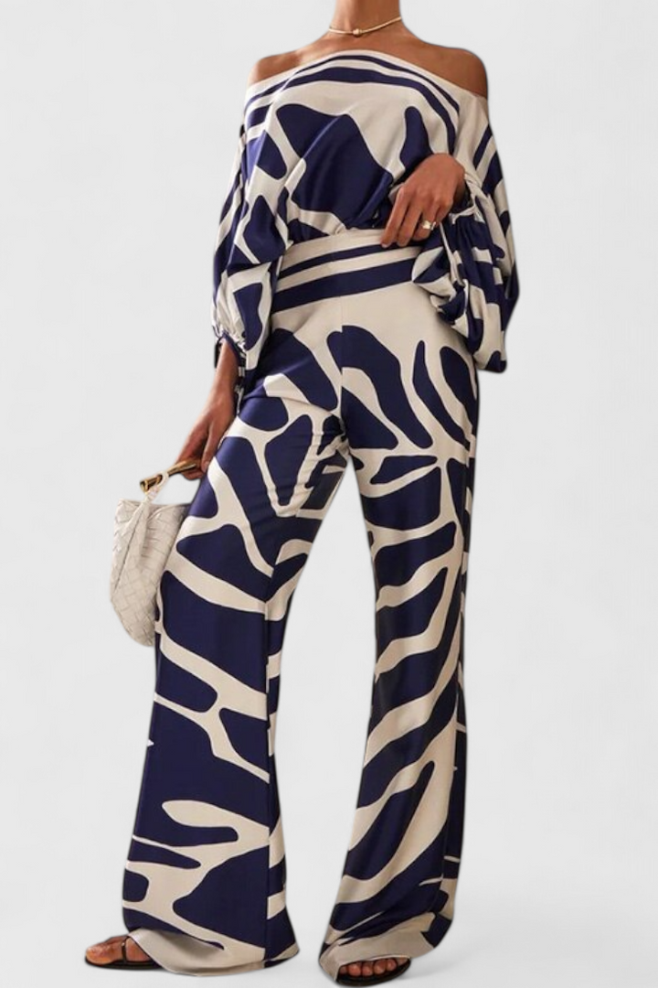 Sybella Printed Two-Piece Set with Wide-Leg Pants, view 4 - Elena Harper