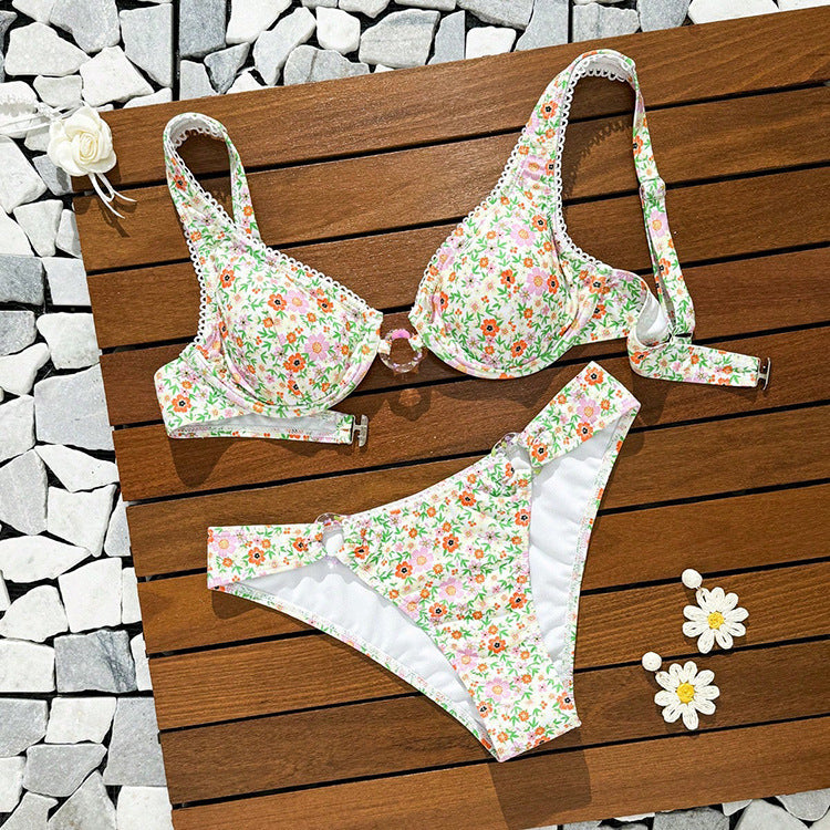 Damen Blumenmuster Bikini Set EB