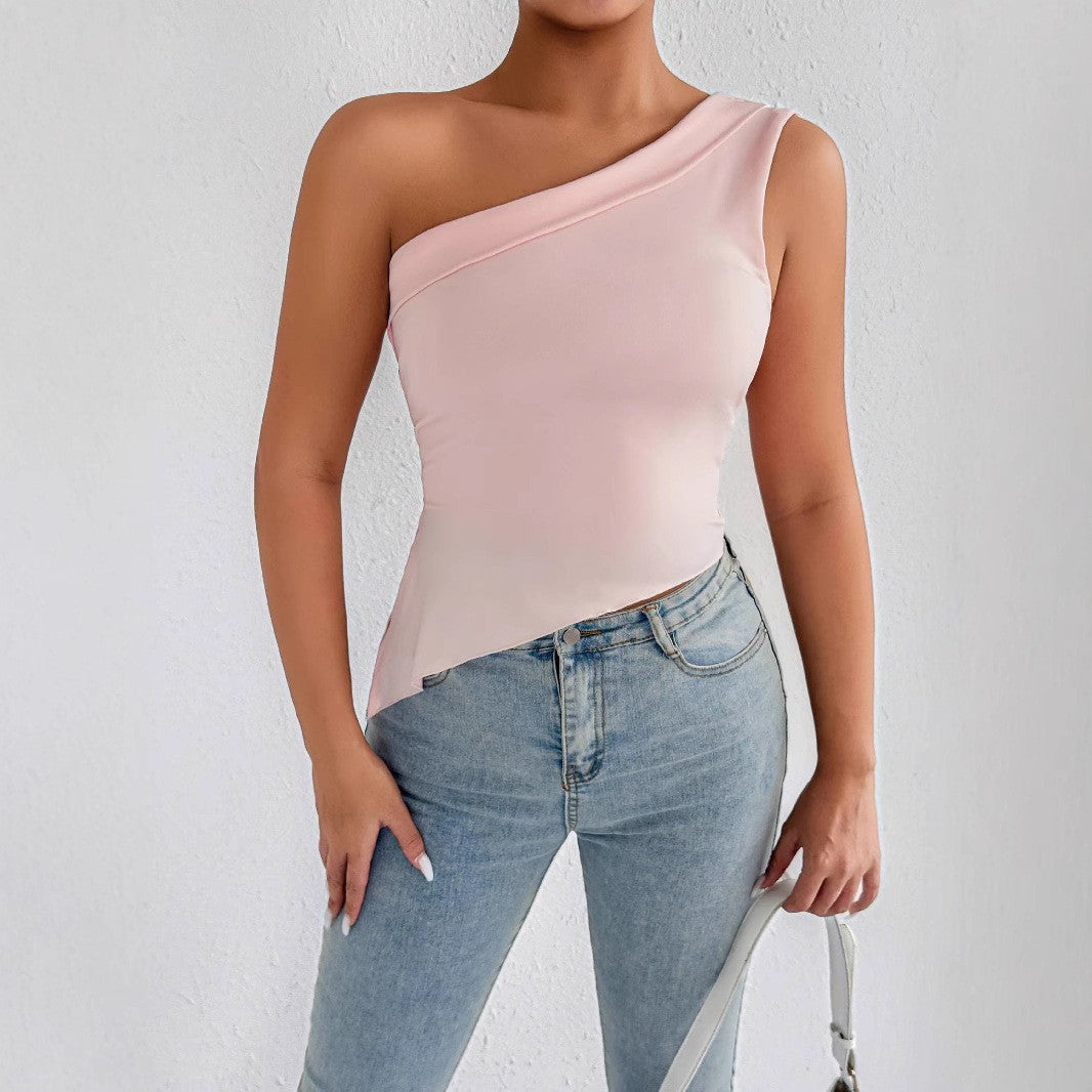 Women's Asymmetrical Top with Off-Shoulder Design and Elegant Draping EB