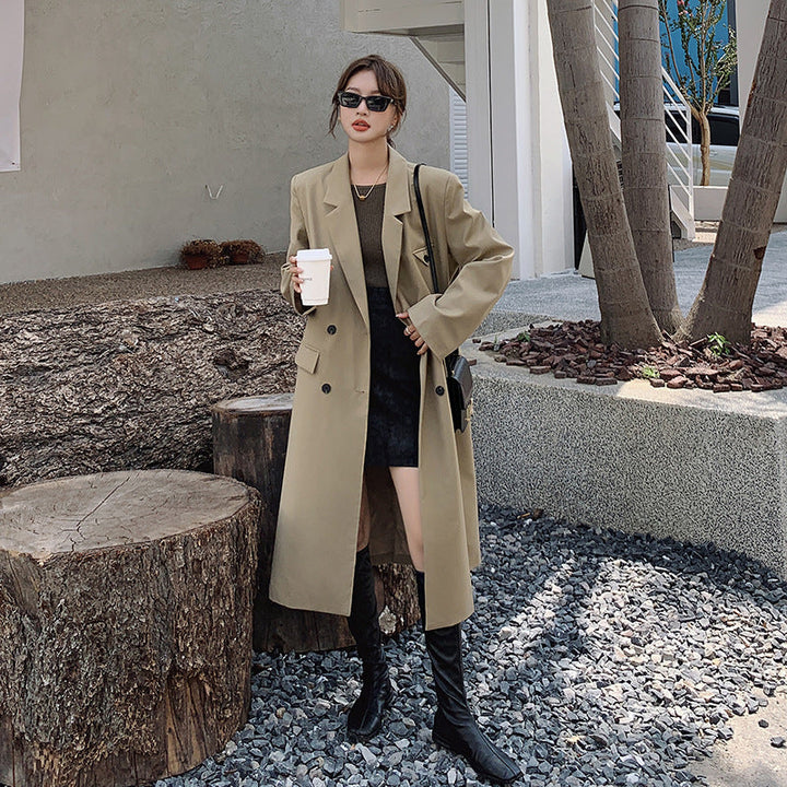 Women's Double-Breasted Oversized Trench Coat with Lapels and Extended Cut