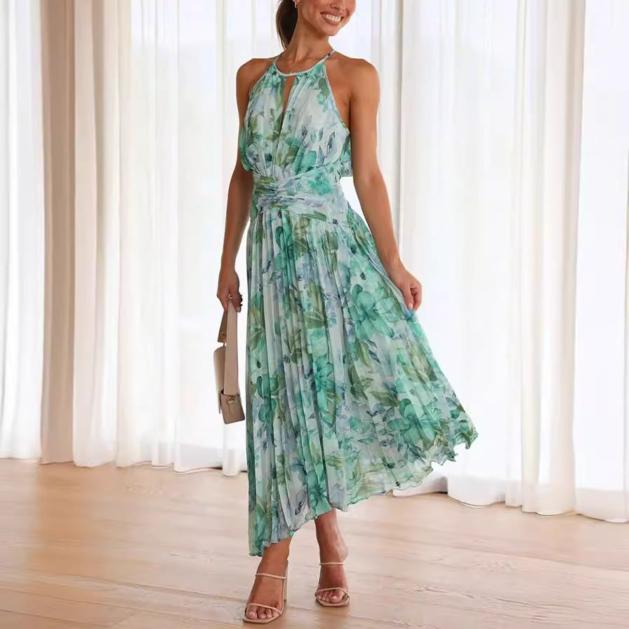 Celestine Pleated Halter Maxi Dress - Elena Harper