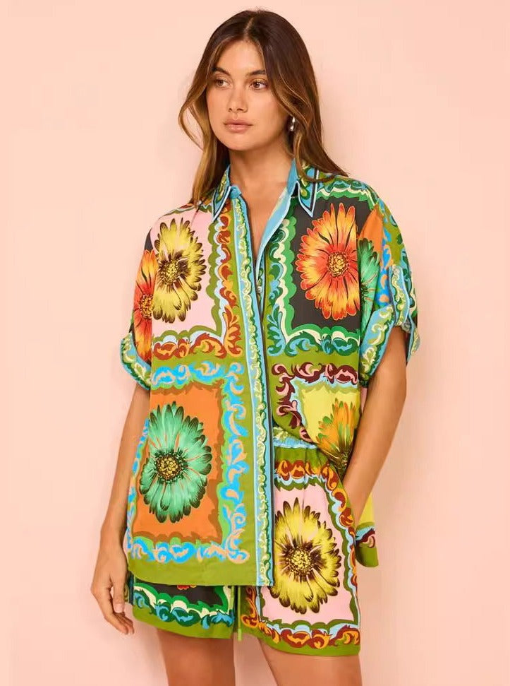Nicoletta - Loose two-piece set with daisy print