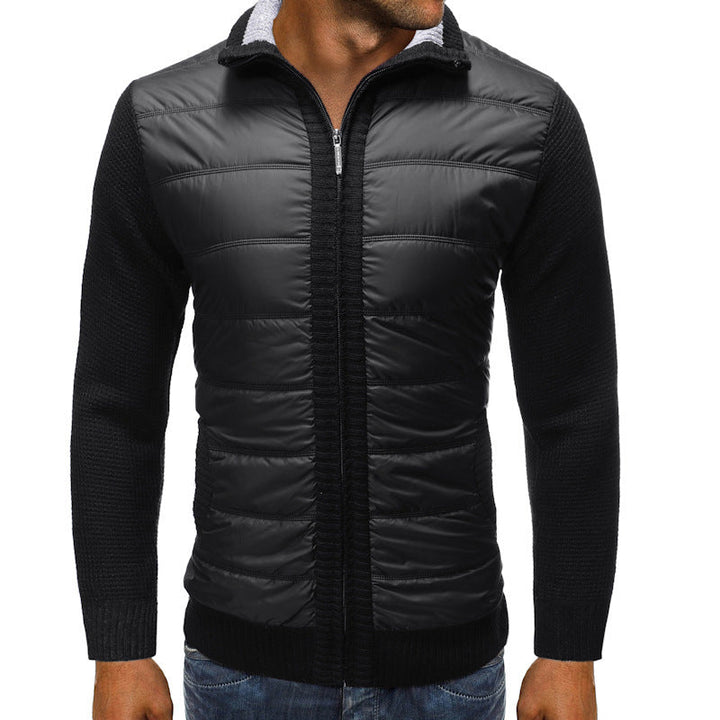 Quilted Intermediate Jacket with Knitted Sleeves for Men