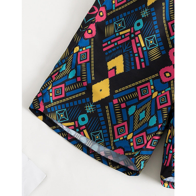 Women's Swim Shorts with Colorful Geometric Pattern EB
