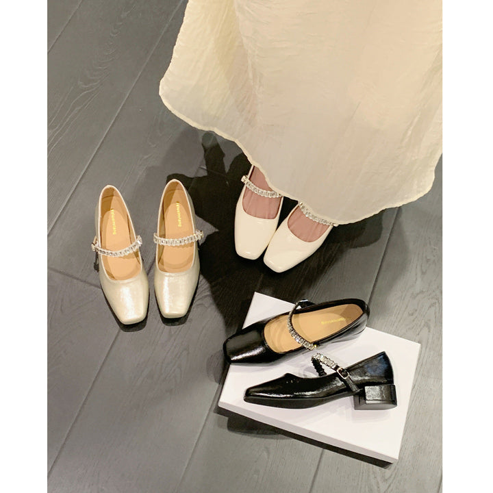 Ladies' Ballerinas with Shimmering Strap and Elegant Block Heel EB