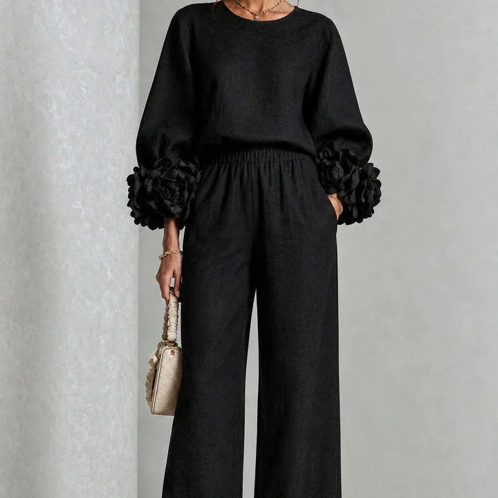Cufflora Floral Cuff Wide-Leg Two-Piece Set - Elena Harper