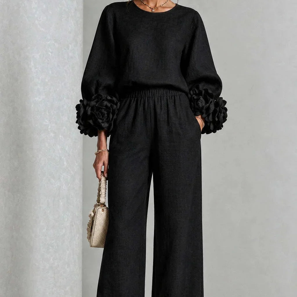 Cufflora – Floral Cuff Wide-Leg Two-Piece Set
