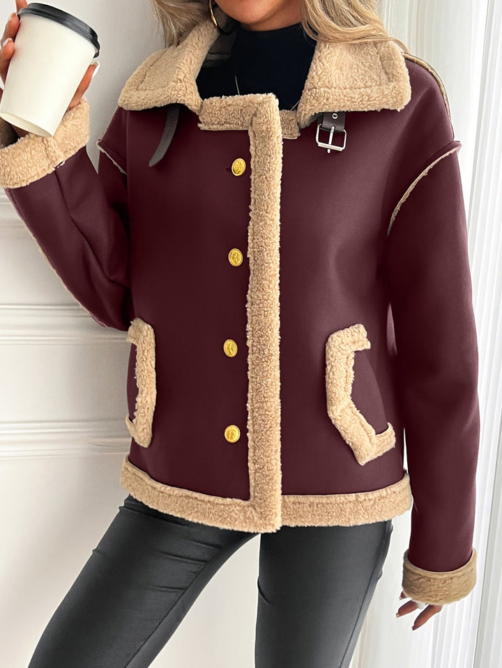 Women's Teddy Fur Jacket with Button Placket and Side Pockets