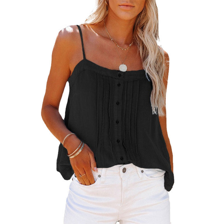 Women's Plaid Spaghetti Strap Tank Top with Button Details
