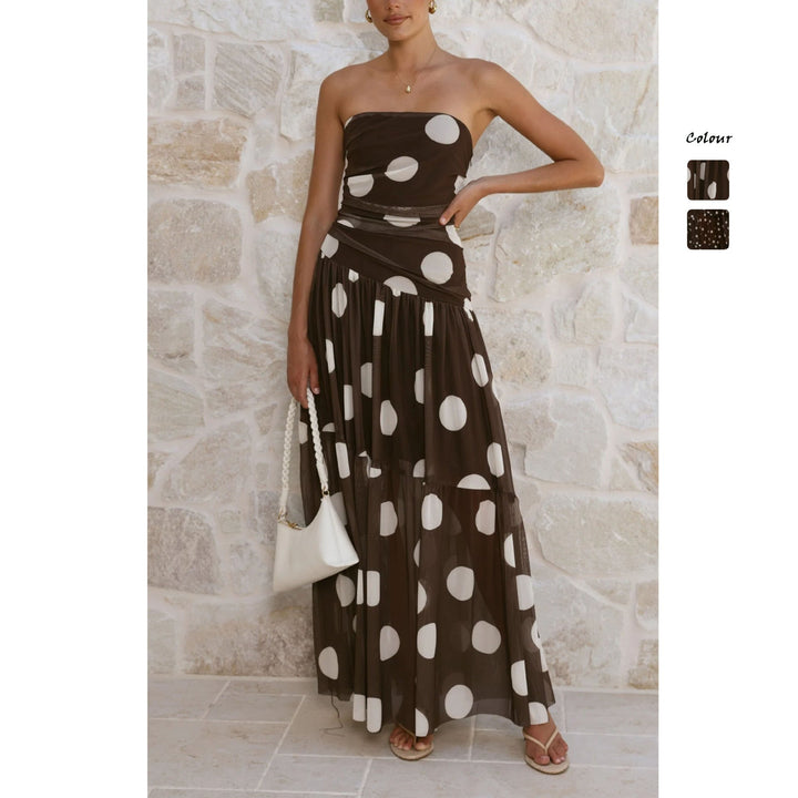 Women's Off-Shoulder Polka Dot Maxi Dress