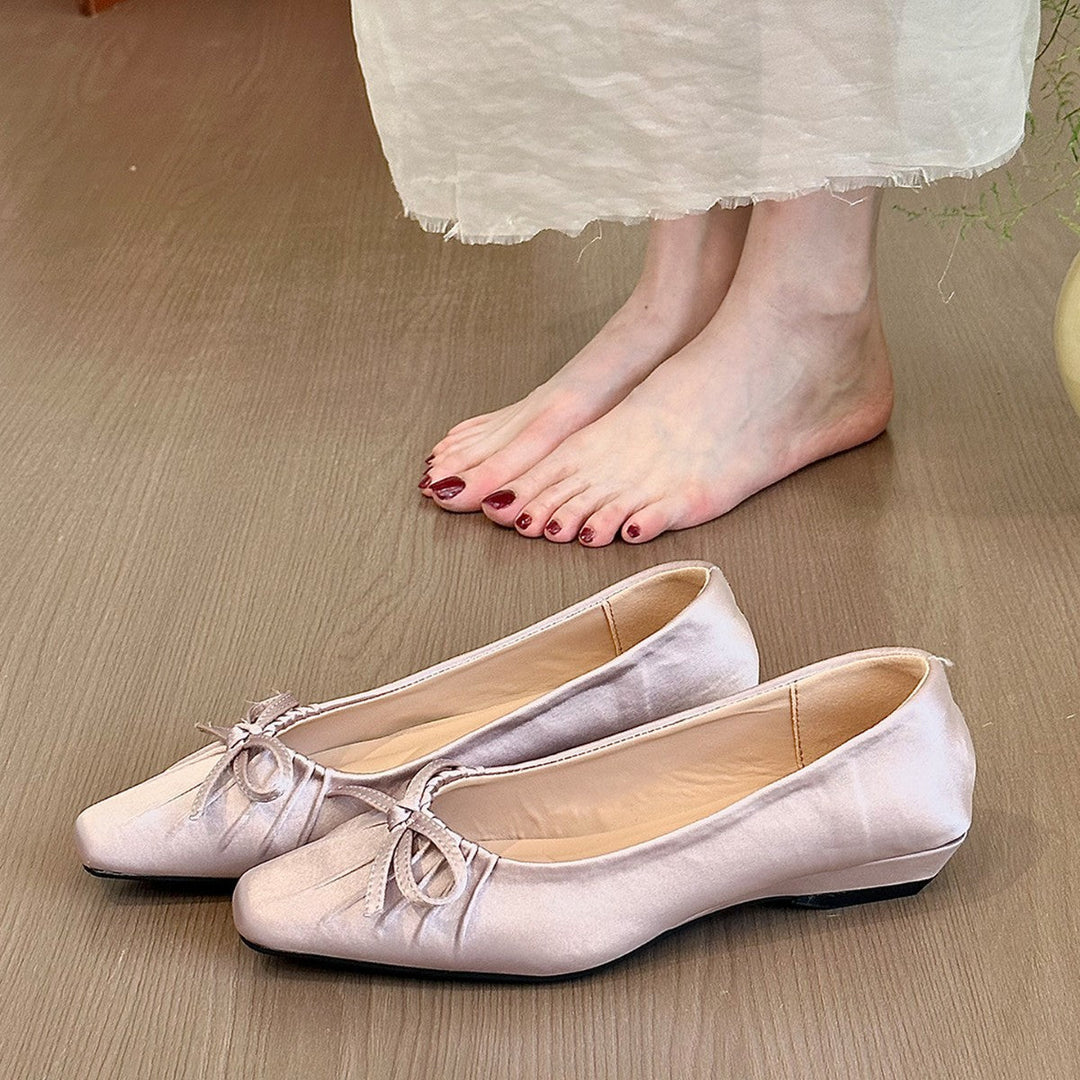 Women's Ballerina Shoes with Decorative Bow Accent and Soft Insole EB