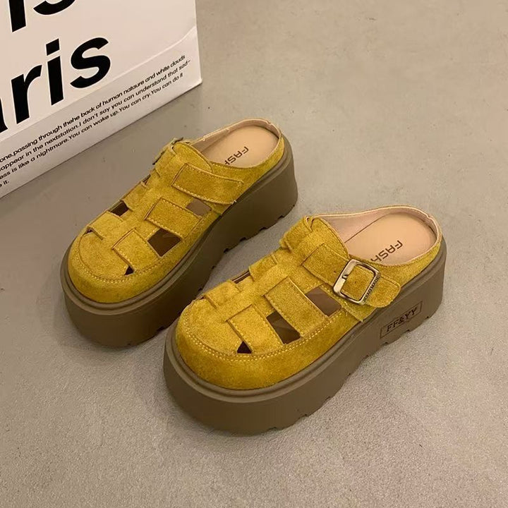 Women's Comfortable Platform Slippers with Elegant Buckles and Breathable Surface Structure EB