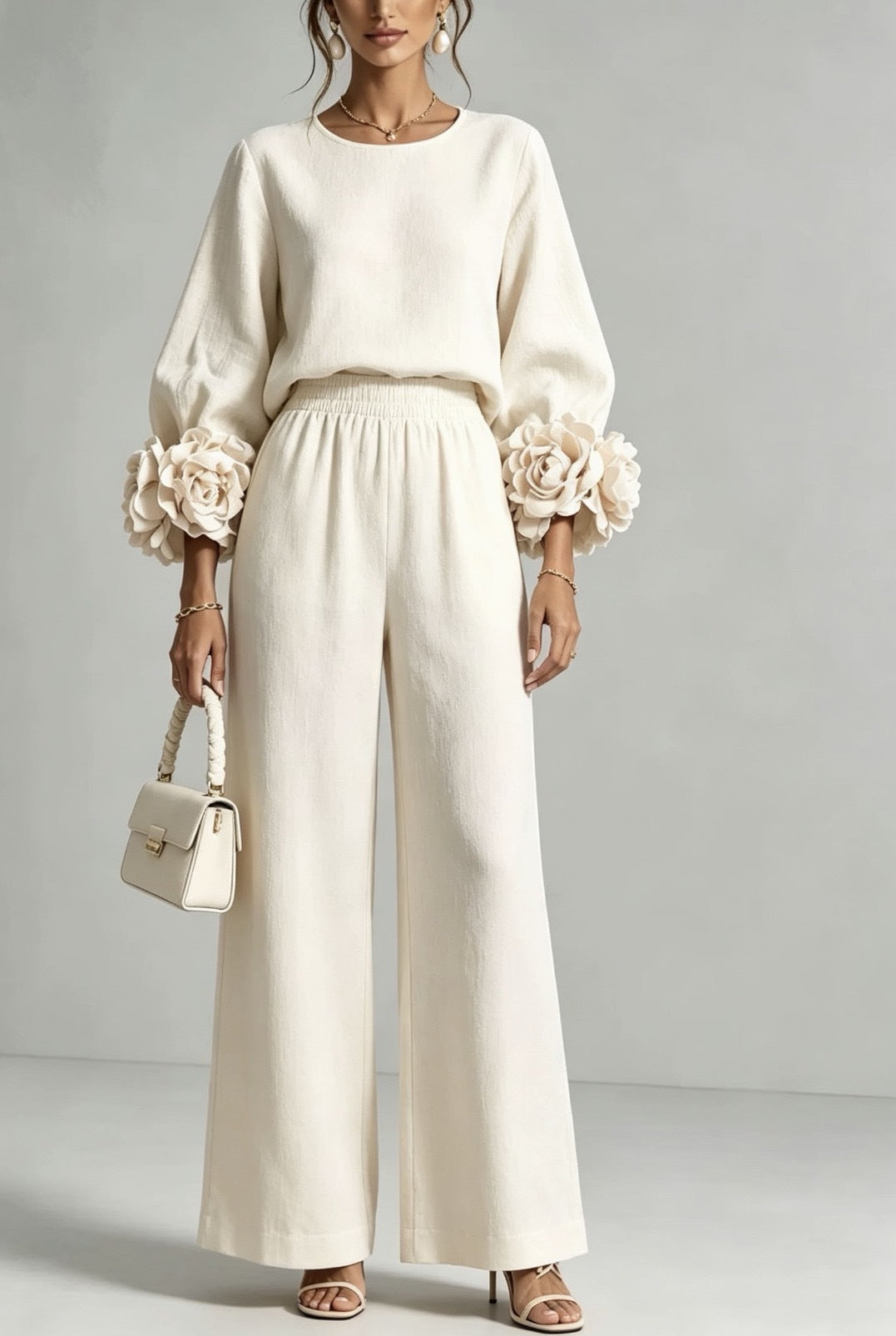 TWO-PIECE SET WITH FLORAL CUFFS FOR WOMEN