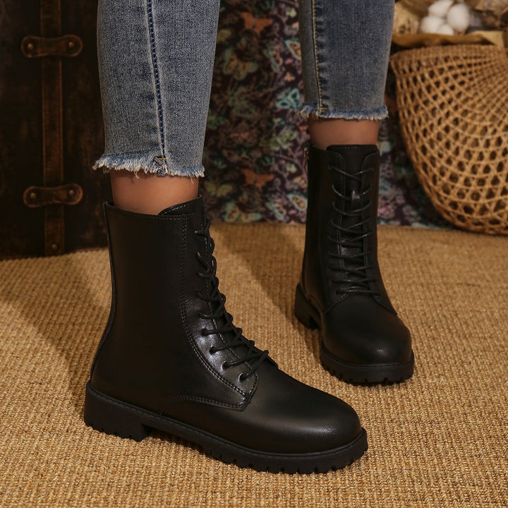Women's Lace-Up Combat Boots Side Zip Lug Sole