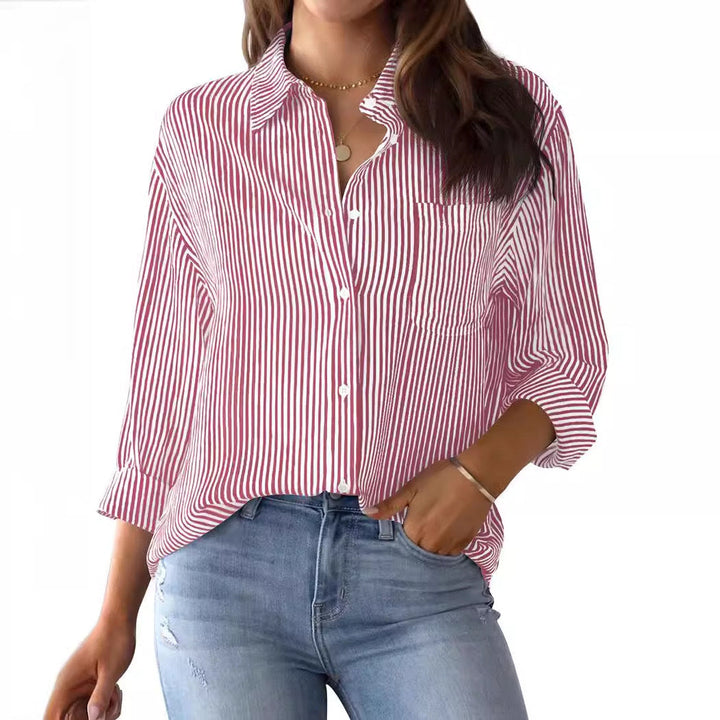Women's Loose Striped Shirt with Chest Pocket