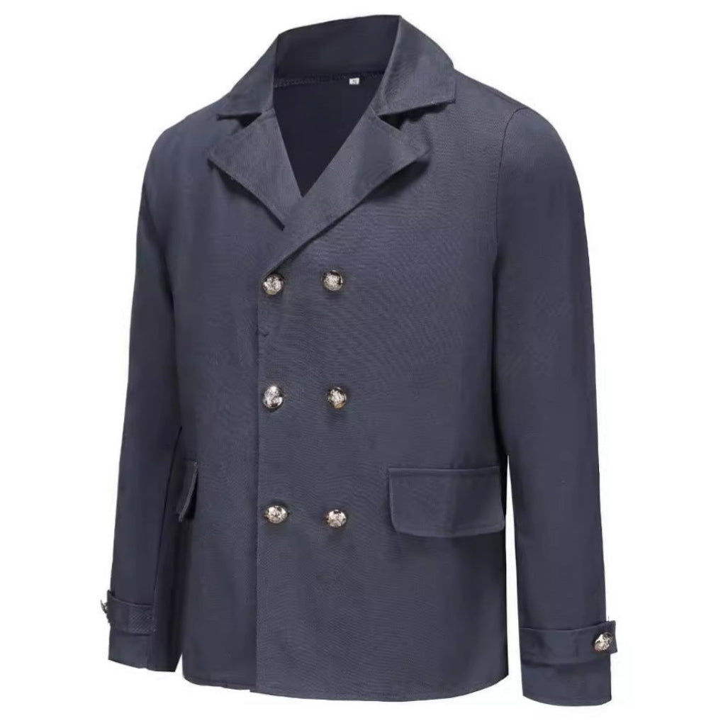 Timeless Men’s Double-Breasted Pea Coat with Durable Canvas