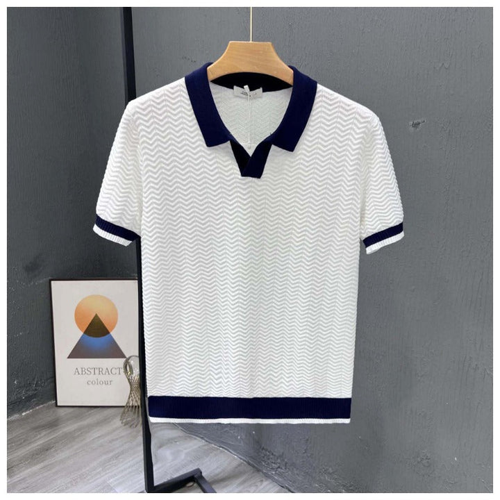 Men's Zigzag Knit Short Sleeve Polo Shirt