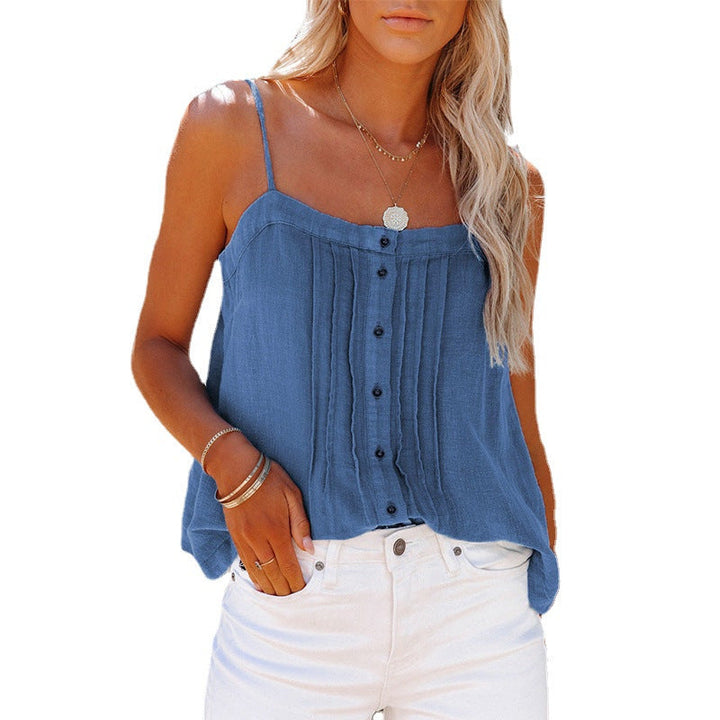 Women's Plaid Spaghetti Strap Tank Top with Button Details