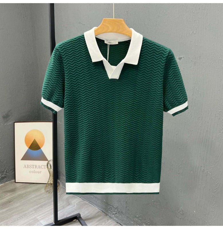 Men's Zigzag Knit Short Sleeve Polo Shirt