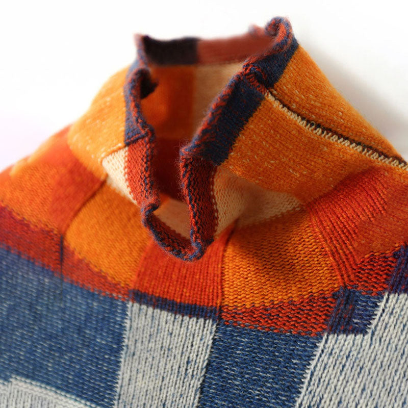 Colorful Checkered Knit Pullover