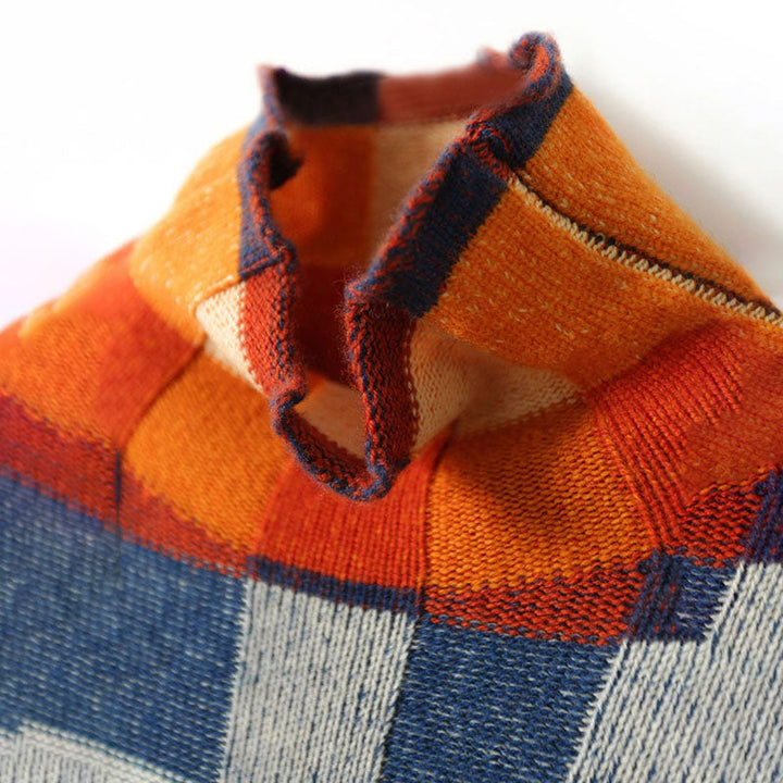 Colorful Checkered Knit Pullover