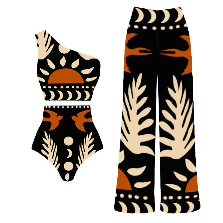 Women's Swim Set with One-Sided Top and Wide-Cut Pants EB