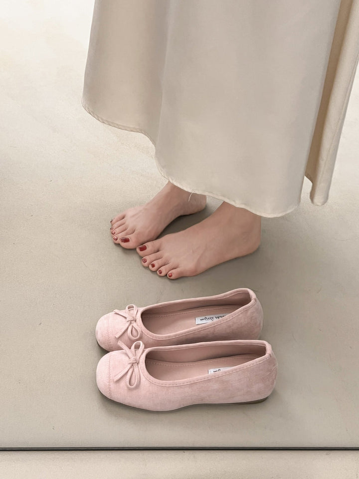Ladies' Ballerinas with Delicate Bow Appliqué and Soft Suede EB