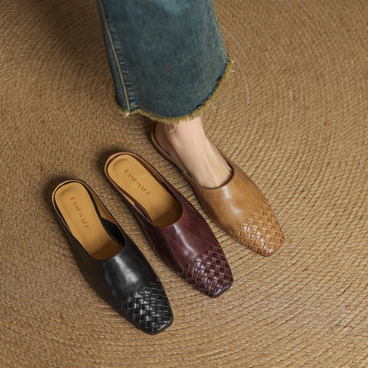 Ladies Leather Mules with Braided Front