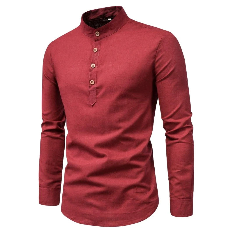 ELENA HARPER™  |  MEN'S HIGH COLLAR SHIRT WITH HALF BUTTON PLACKET